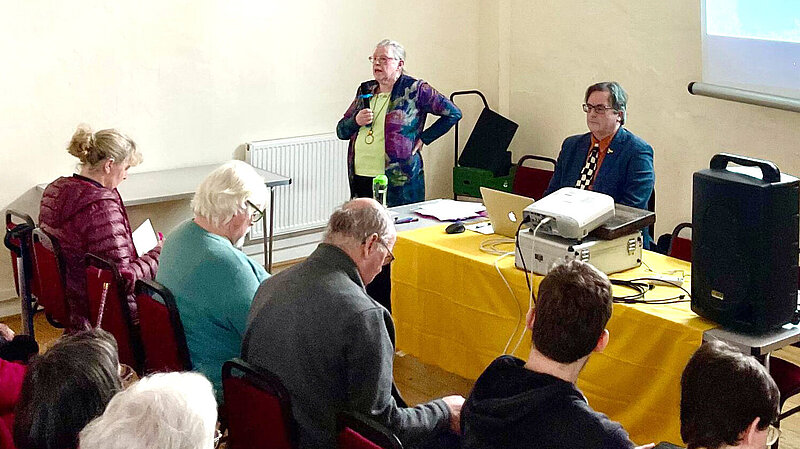 Jan Goffey and Mark Wooding chair the public meeting