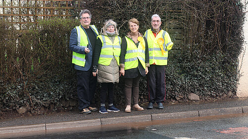 Mark Wooding, Tamara, Natalia Letch, Frank Letch inspect resurfaced A377