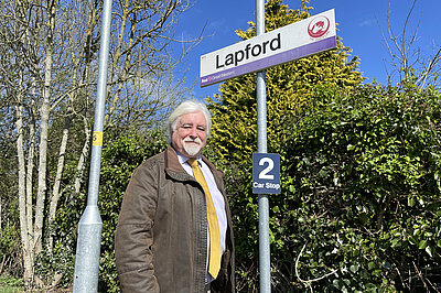 Cllr. Steve Keable at Lapford Station, Tarka Line. Cllr. Steve Keable at Lapford Station, Tarka Line.