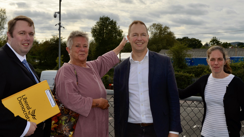 Cllr Lloyd Knight (Cullompton Padbrook Ward), Cllr Sue Robinson (Cullompton Padbrook Ward), Richard Foord (Member of Parliament for Tiverton and Honiton), Cllr Emma Buczkowksi (Cullompton St Andrews Ward) at the site of the new railway station.