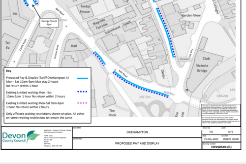 Planned paid parking zones in Okehampton