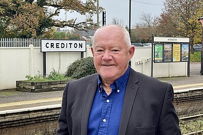 Cllr. Jim Cairney at Crediton Station, Tarka and Okehampton Lines