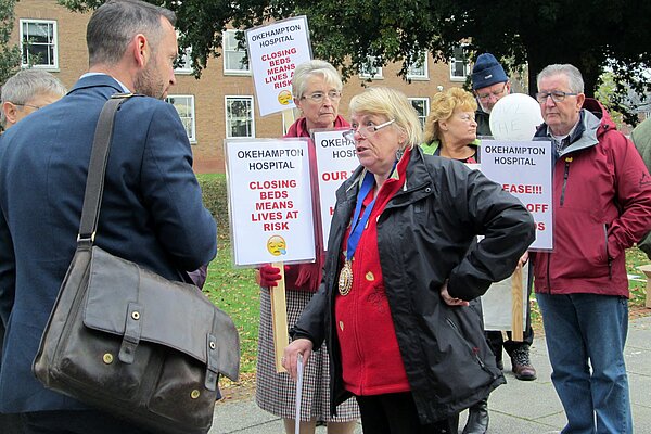 Jan Goffey campaigning to keep Okehampton Community Hospital open Jan Goffey campaigning to keep Okehampton Community Hospital open